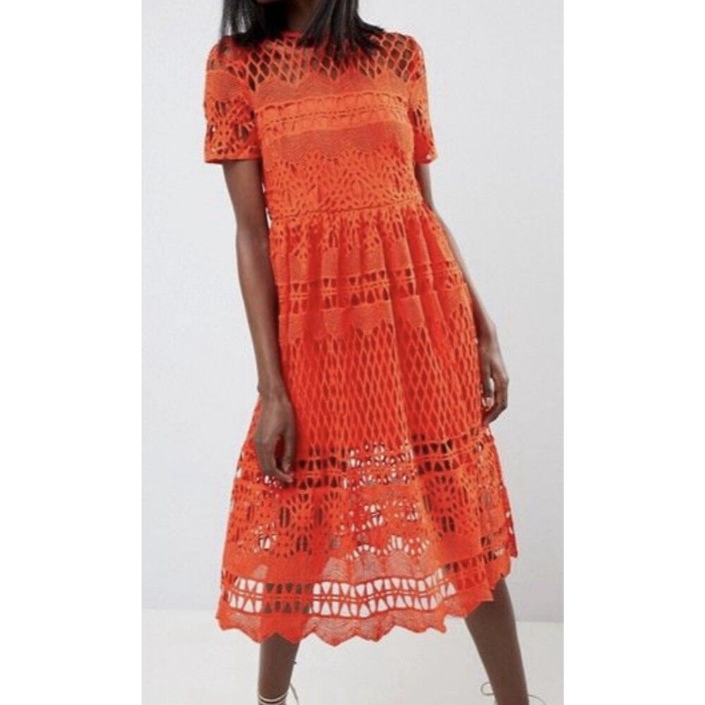 Boo-Hoo Corded Lace Panel Skater Dress